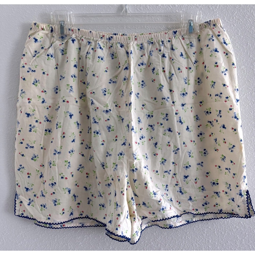 Ditzy Floral Shorts Womens Large‎ Cream Cotton Cottagecore Prairie Lounge